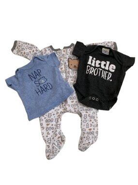Baby Boy Bundle: Little Brother Onesie Nap So Hard Shirt & Bear Footed Sleeper